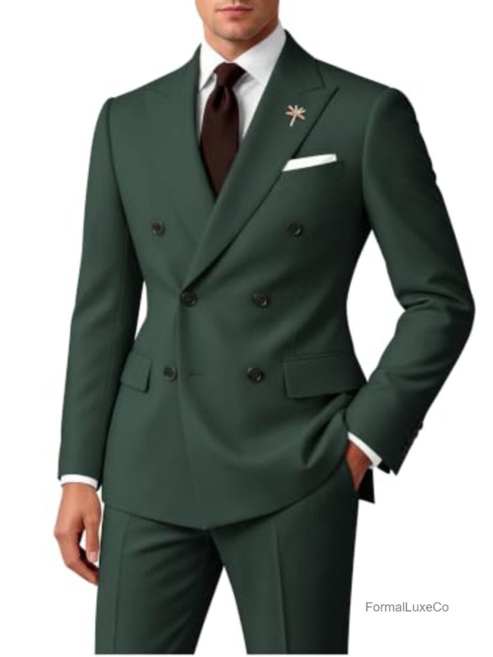 Mens Slim Fit 2 Piece Double Breasted Suit Wedding Prom Groom Peak Lapel Blazer